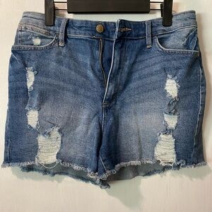 Jennifer Lopez Distressed High Rise Denim Shorts